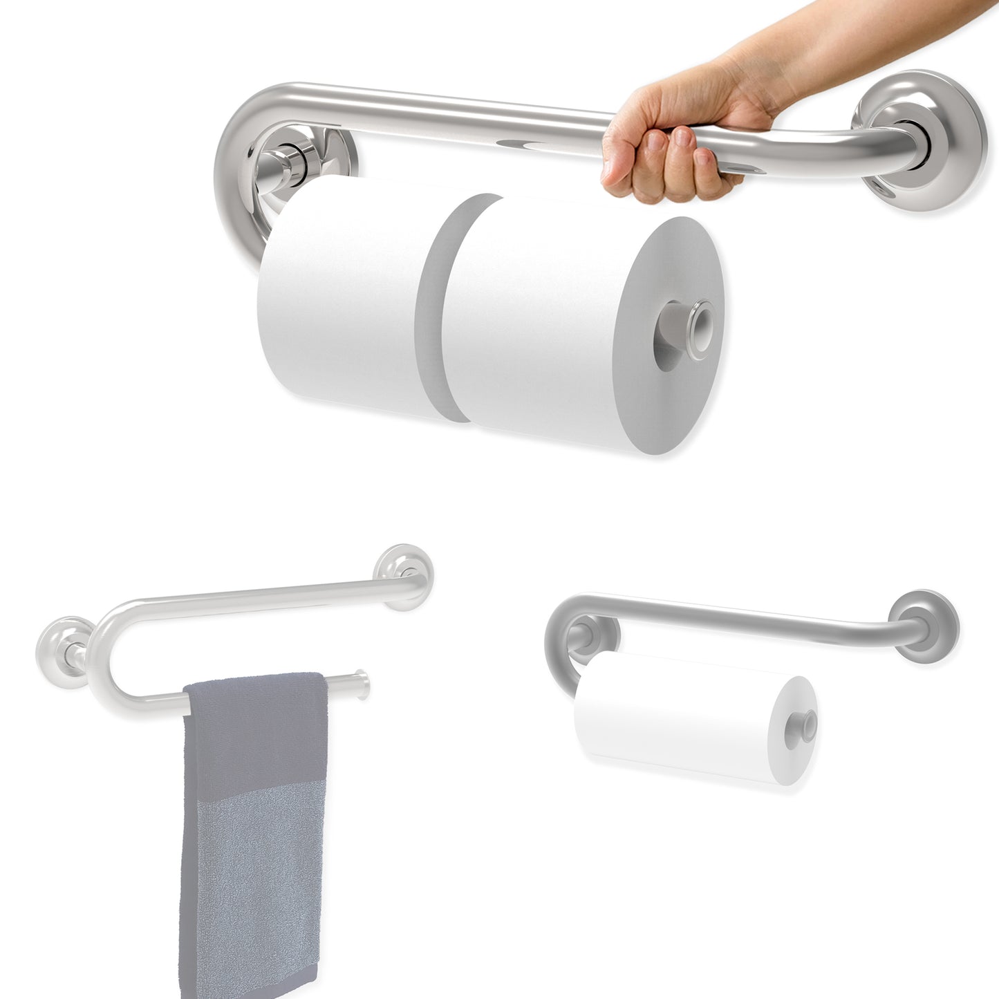 Grab Bar with Toilet Paper Holder (for 2 Mega Rolls)