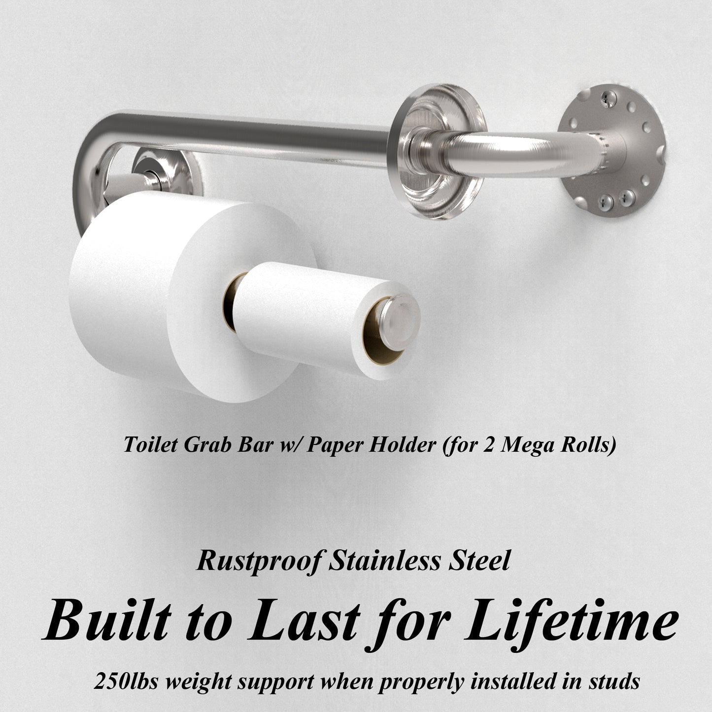 Grab Bar with Toilet Paper Holder (for 2 Mega Rolls)