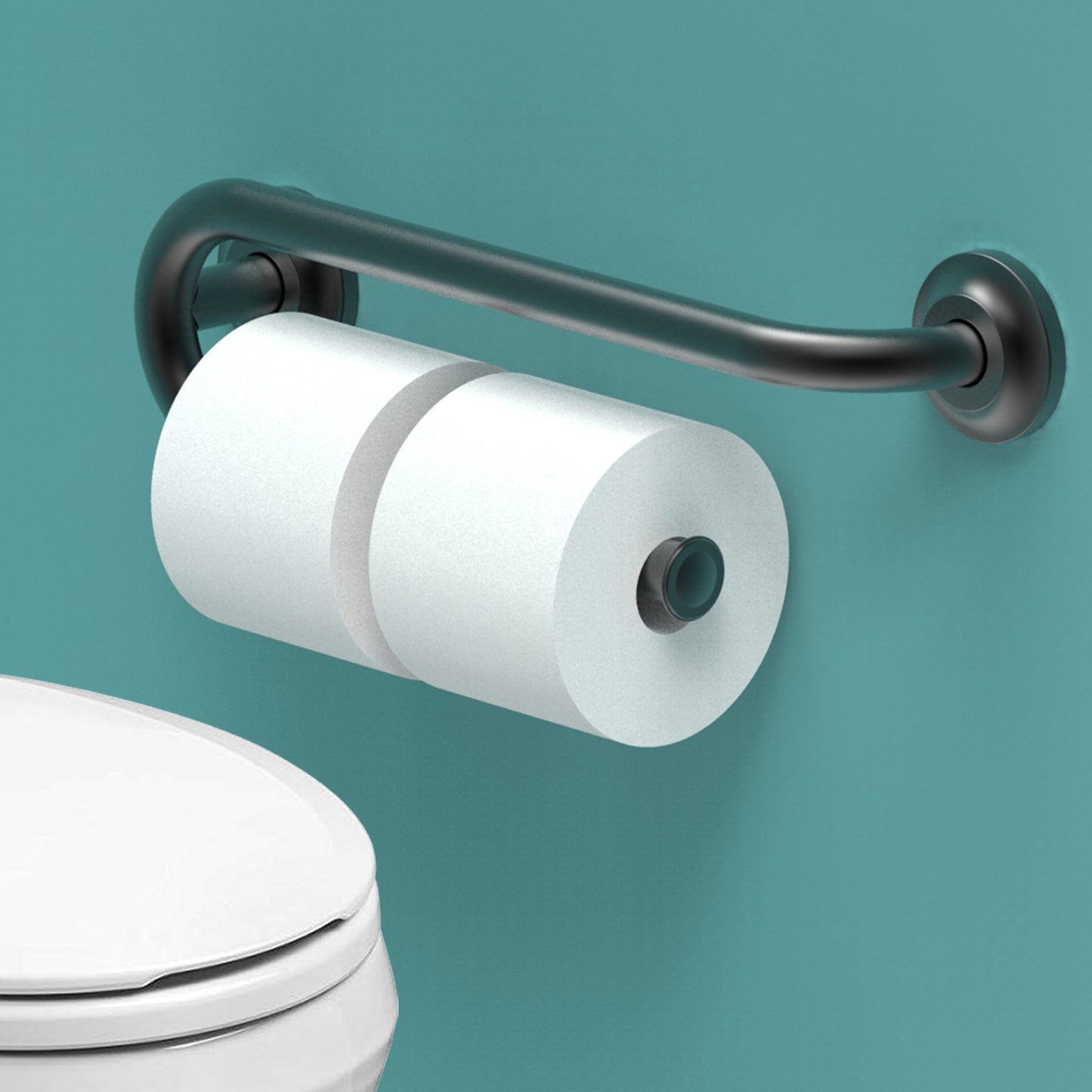 Grab Bar with Toilet Paper Holder (for 2 Mega Rolls)