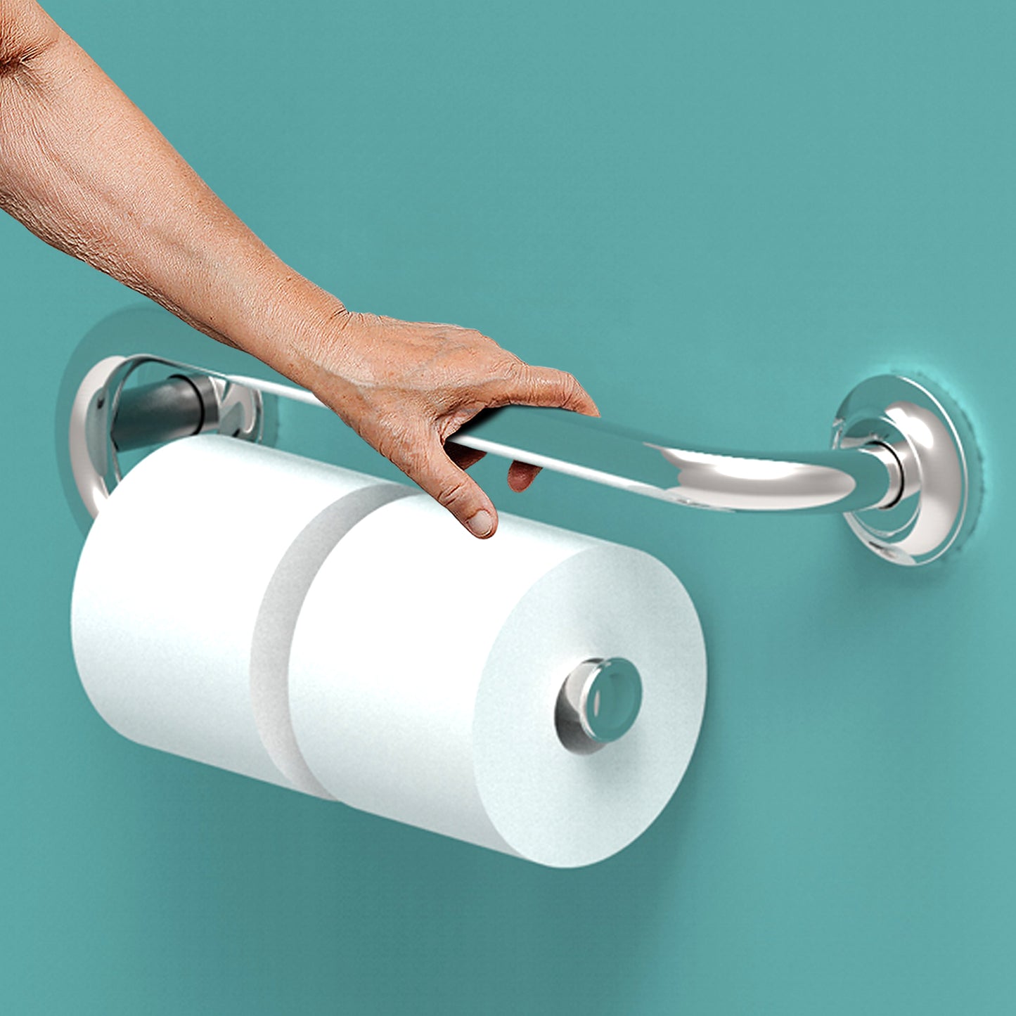 Grab Bar with Toilet Paper Holder (for 2 Mega Rolls)