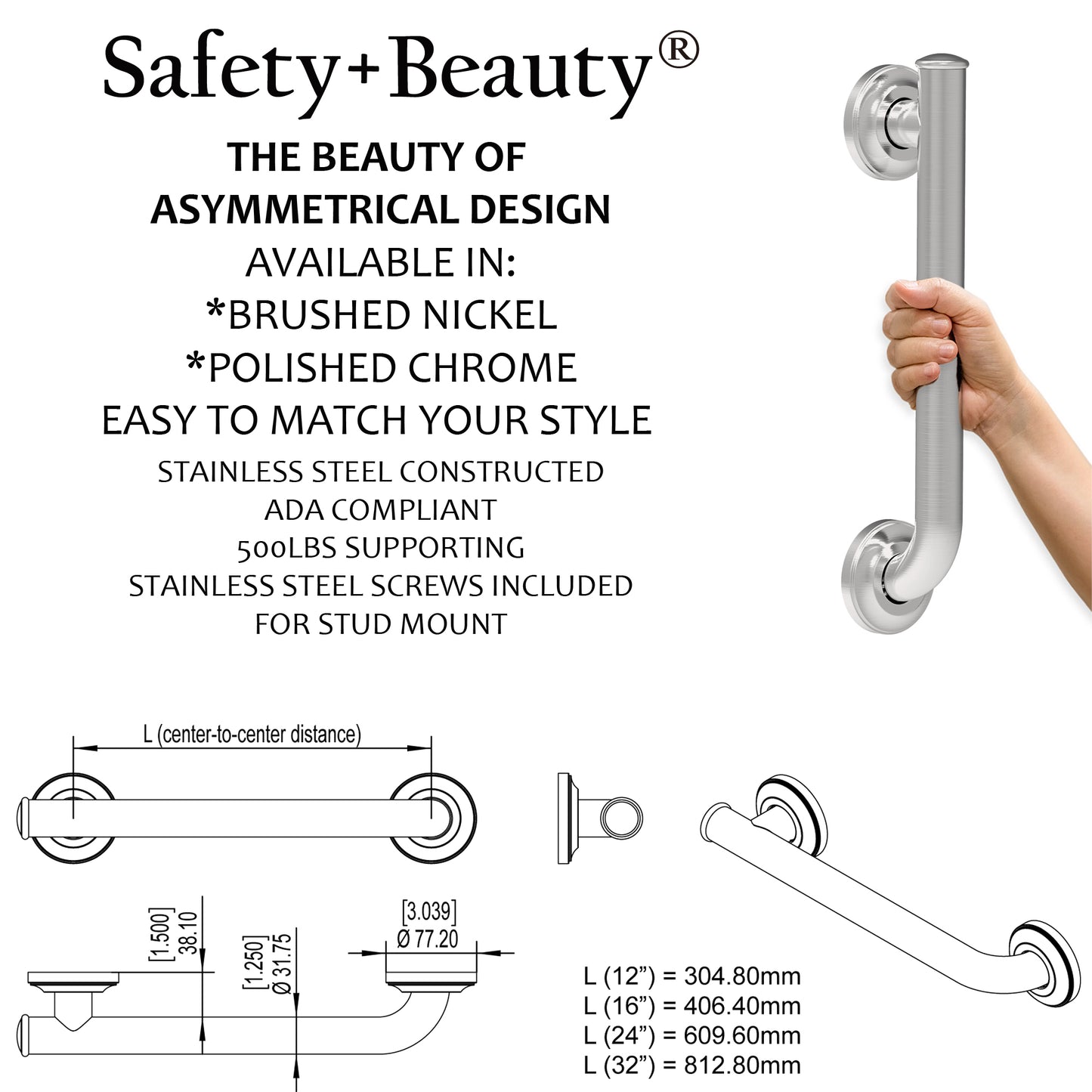 Grab Bar w/ Asymmetrical Design, Collection Chelsea