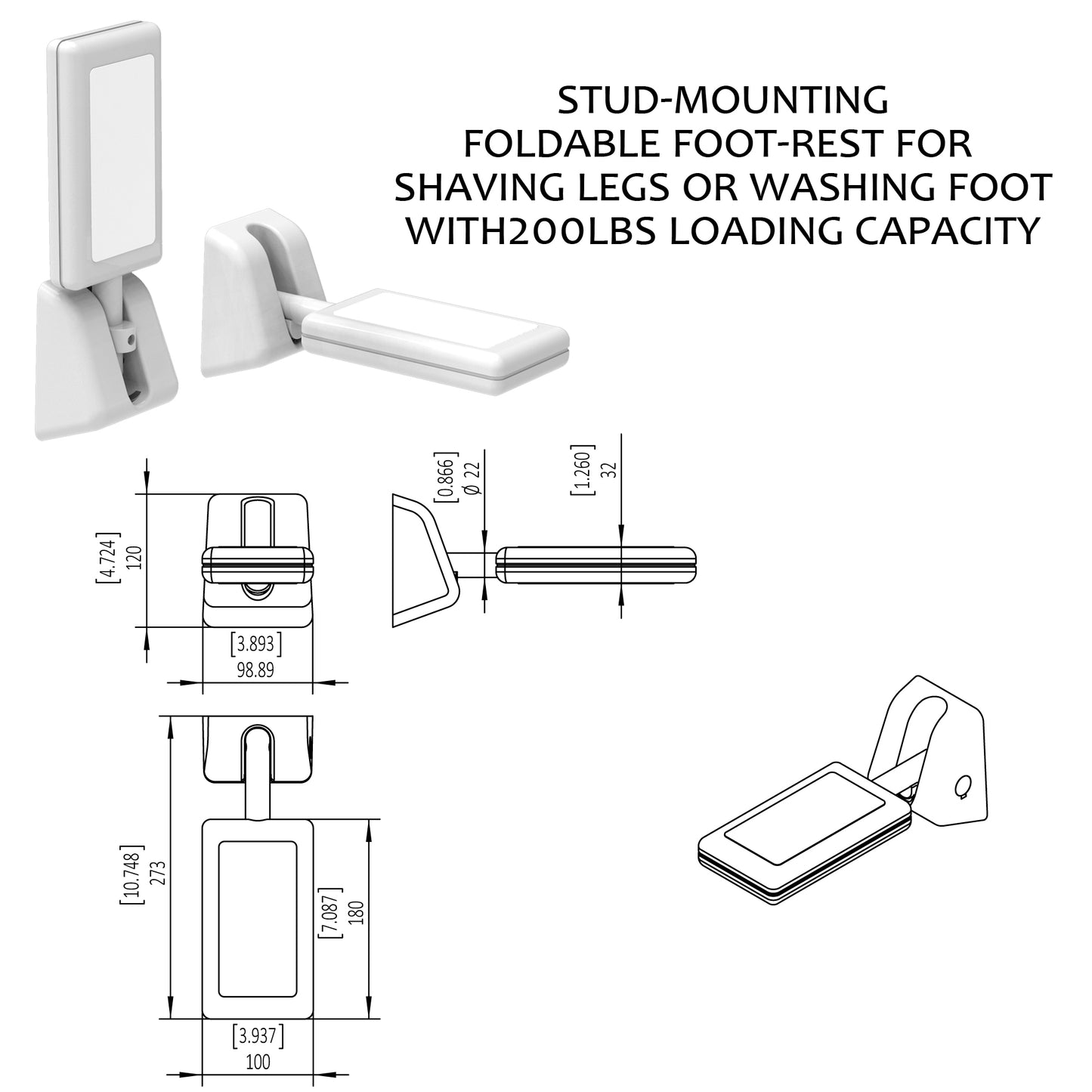 Foldable Shower Wall Foot Rest