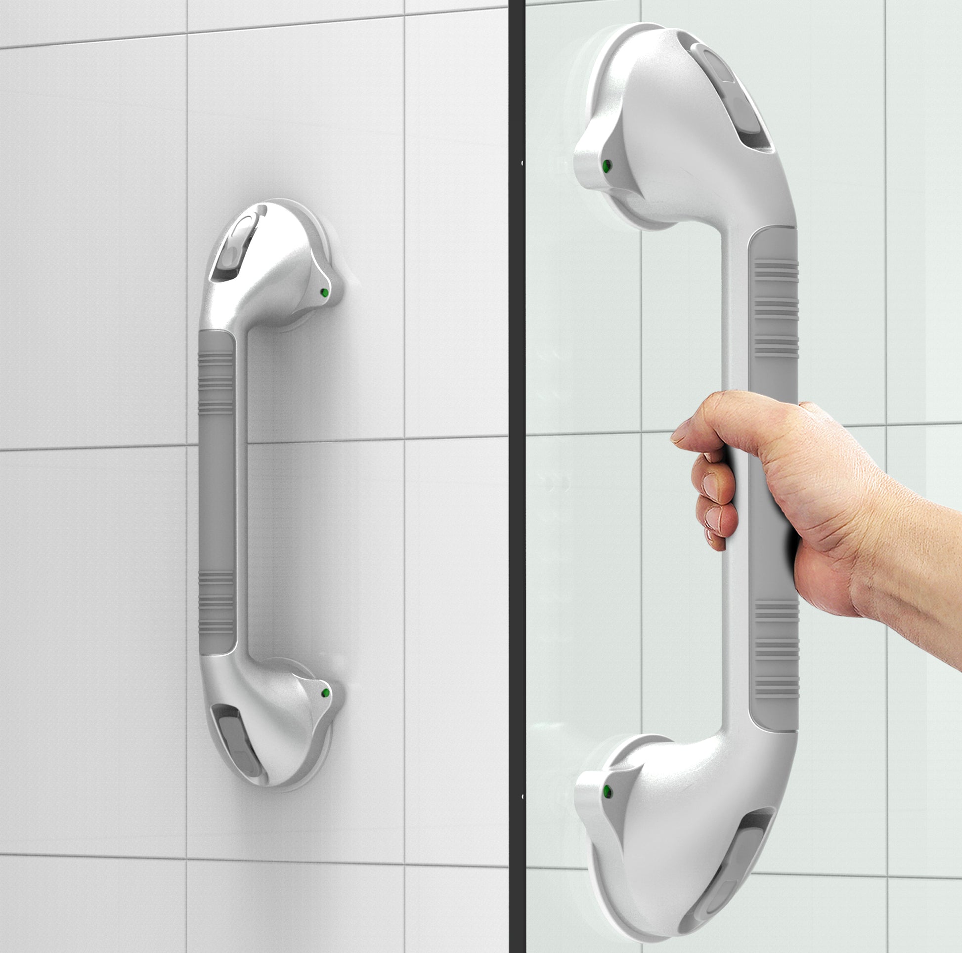 Dyiom Suction Cup Grab Bars Showers, Length in. 16 .5, x Dia. in 3.75, Concealed Screw, Shower Grab Bar, in White