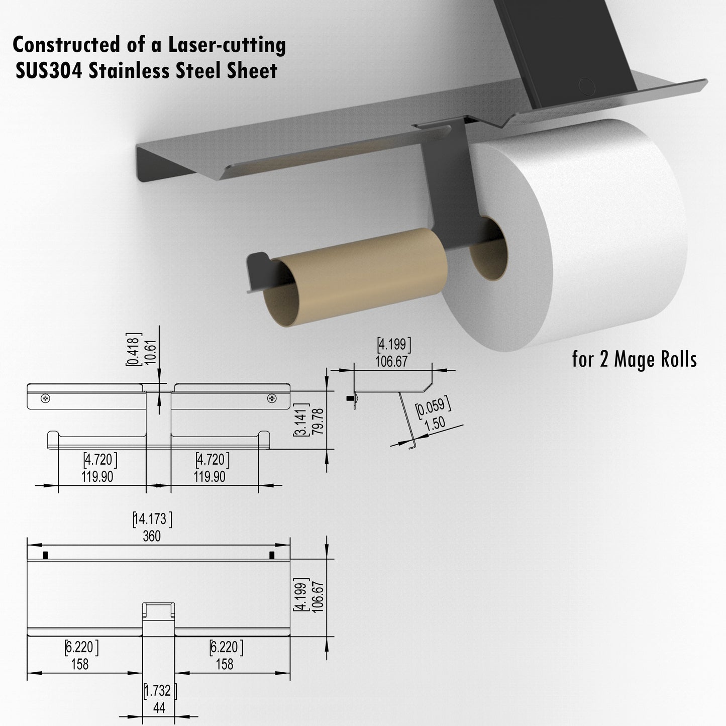 Mega Roll Paper Holder w/ Shelf