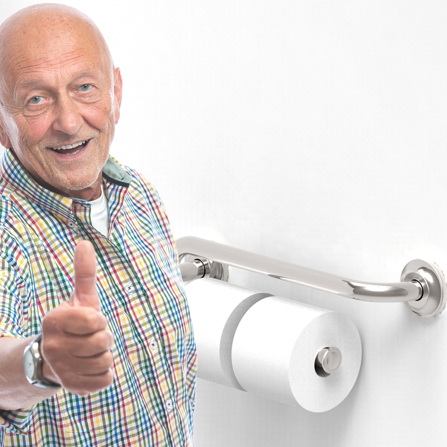 Grab Bar with Toilet Paper Holder (for 2 Mega Rolls)