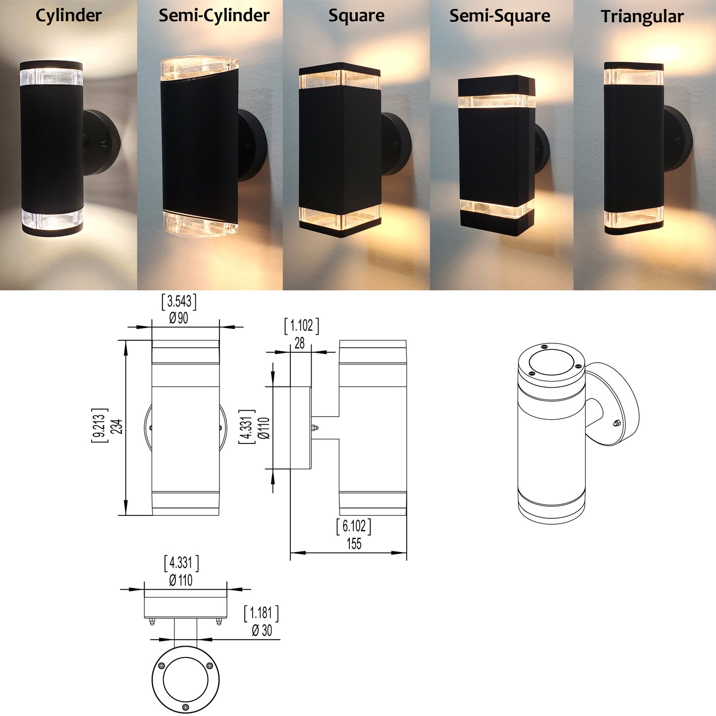 Outdoor Wall Sconce LED Light, Twin Pack