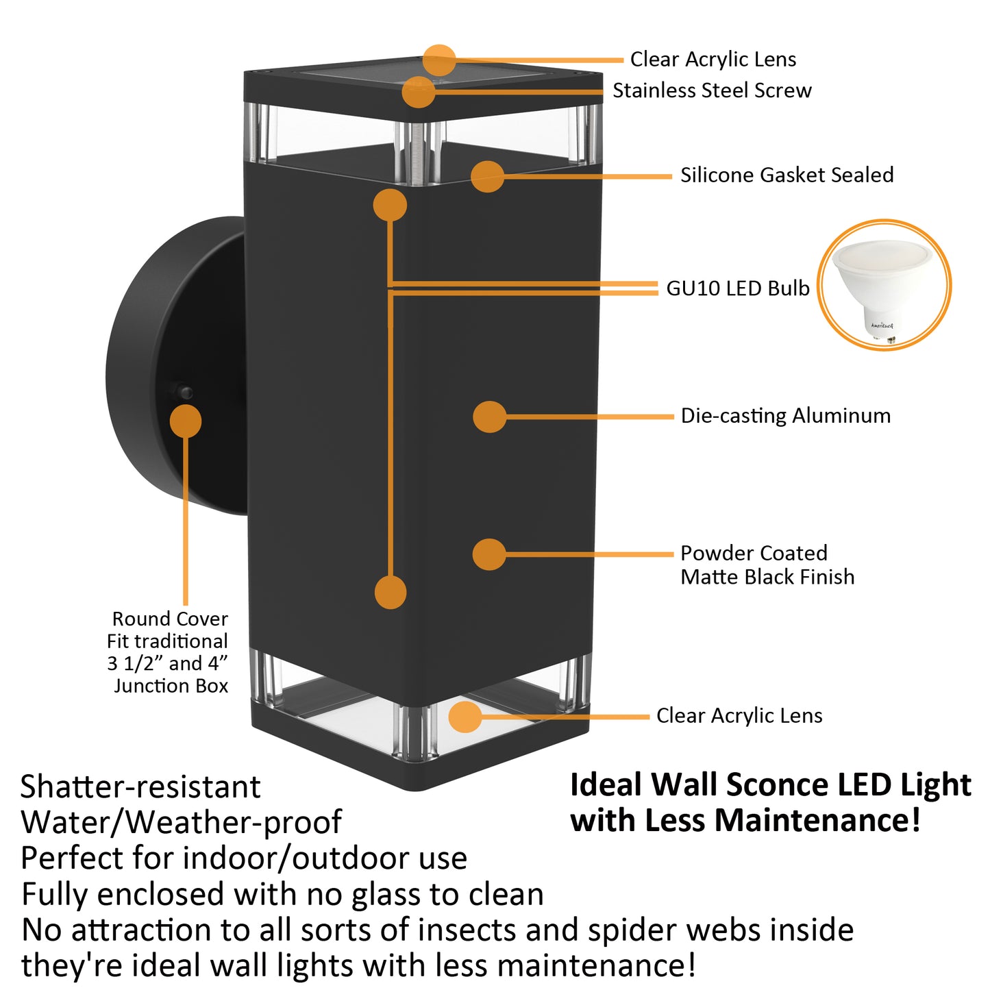 Outdoor Wall Sconce LED Light, Twin Pack