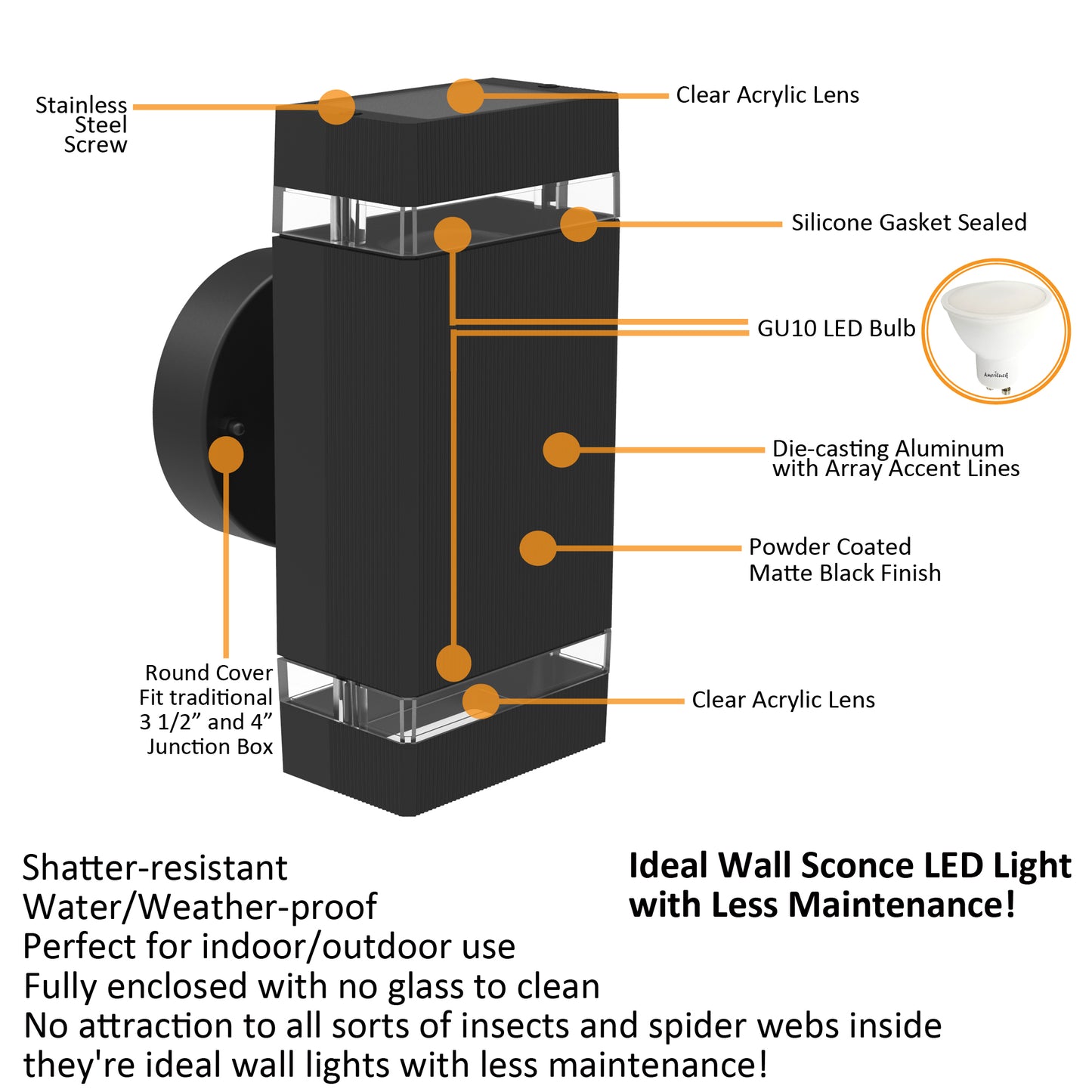 Outdoor Wall Sconce LED Light, Twin Pack