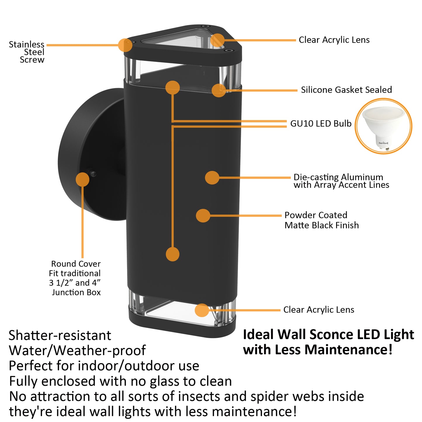 Outdoor Wall Sconce LED Light, Twin Pack