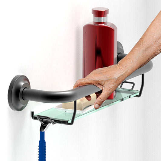 Shower Grab Bar w/ Glass Shelves