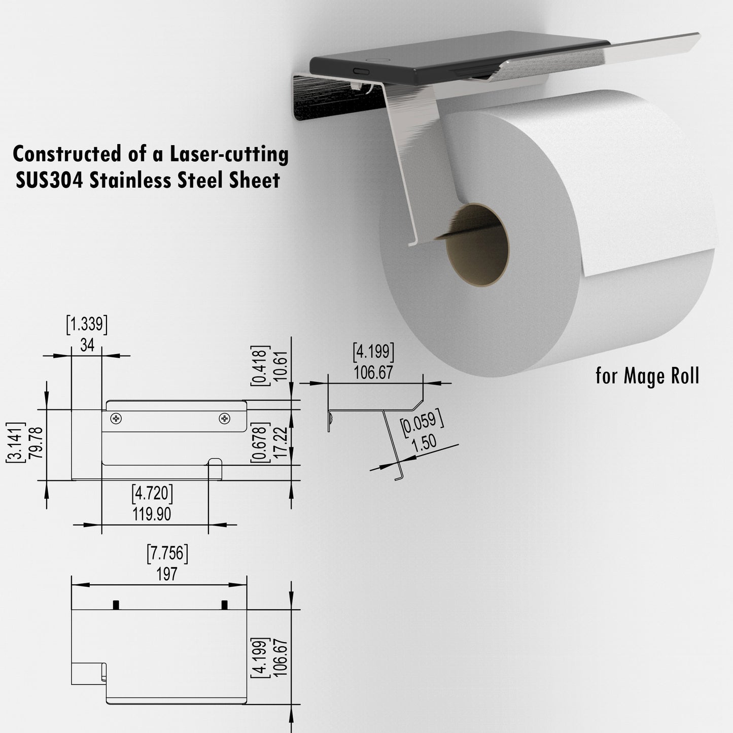 Mega Roll Paper Holder w/ Shelf