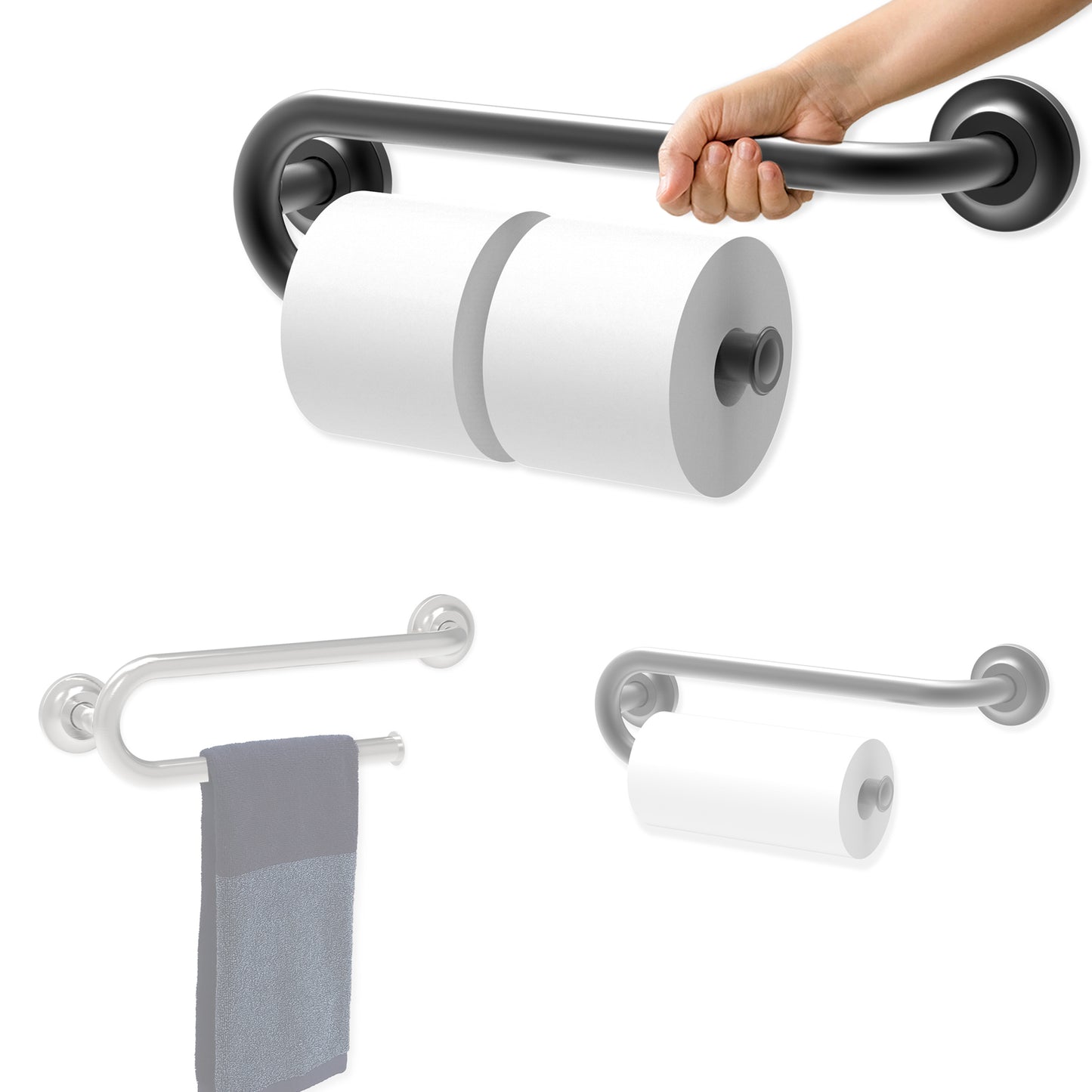 Grab Bar with Toilet Paper Holder (for 2 Mega Rolls)